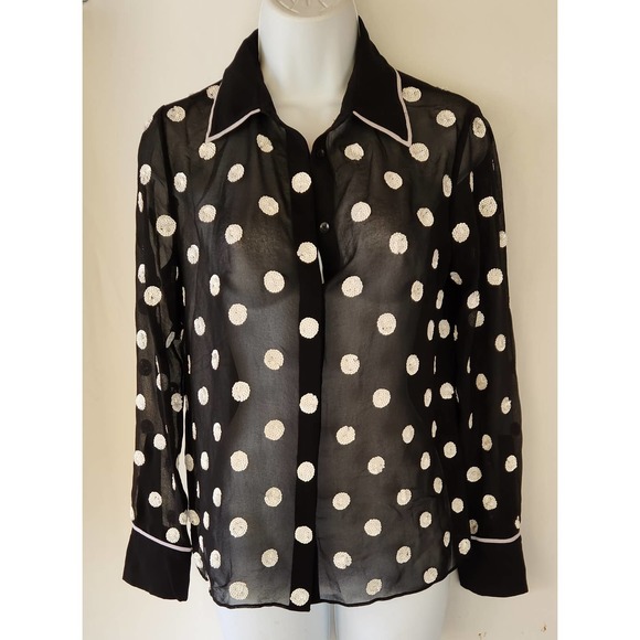 Alice + Olivia Embellished Black Sheer Poly Top Blouse S/P - Picture 3 of 4